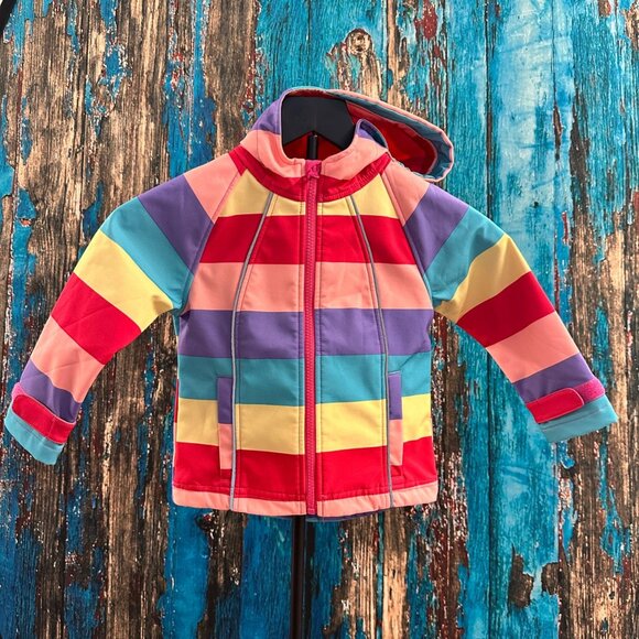 M2C Girls Hooded Fleece Lined Striped Windproof Softshell Jacket 2T - Picture 1 of 12